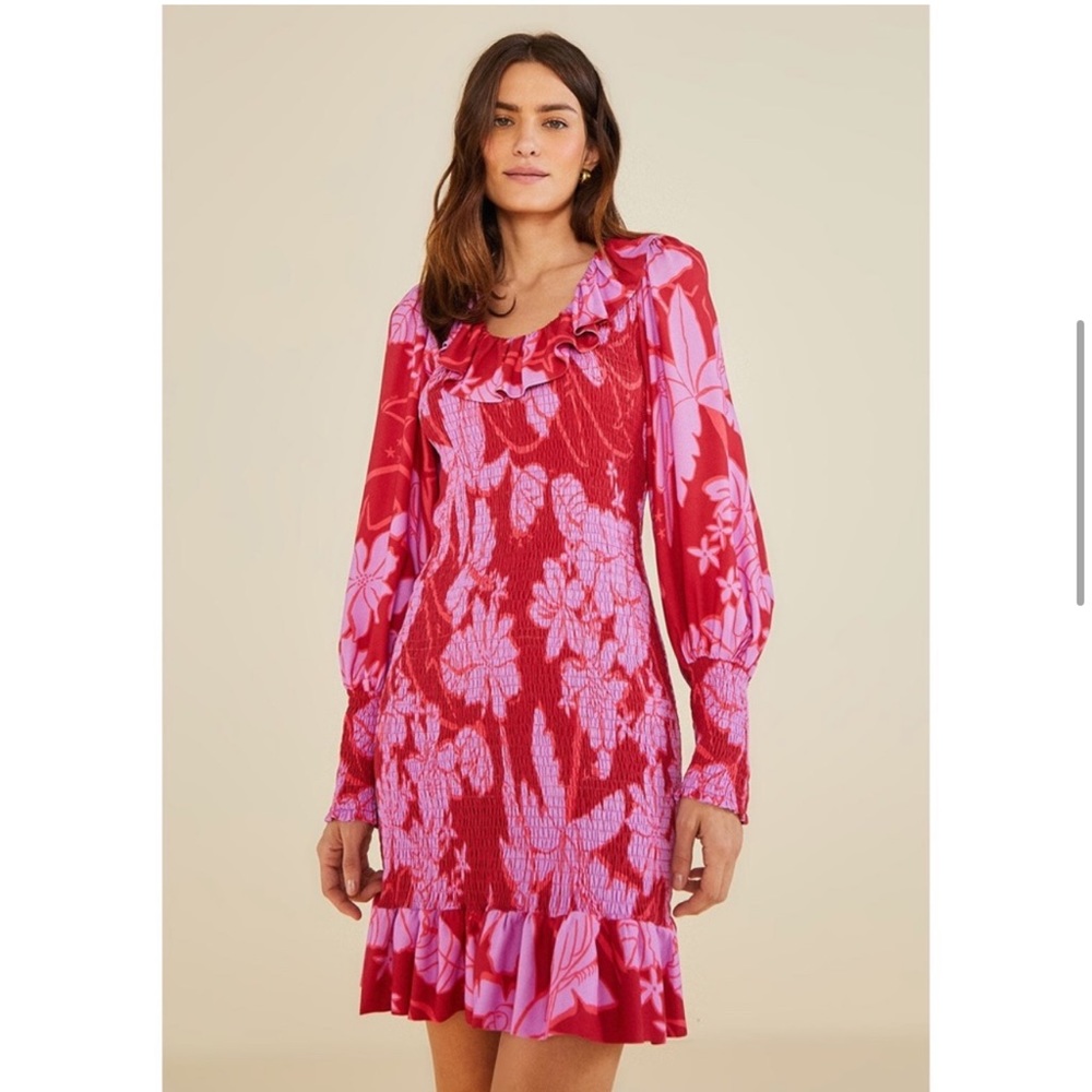 +NWT Farm Rio living nature burgundy smocked dress